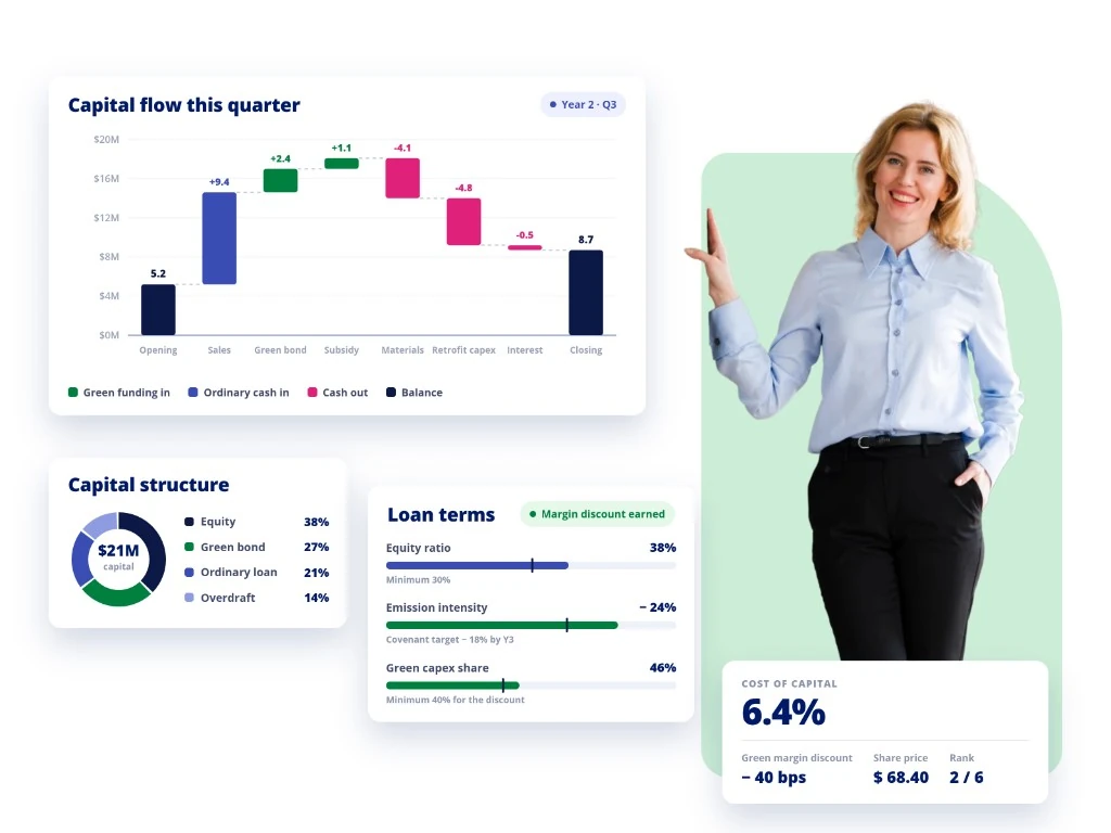 Hubro Sustainable Finance simulation — capital flow, capital structure, loan terms and cost of capital