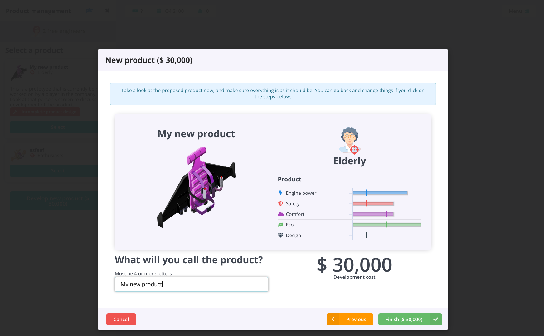 Hubro product development screen — designing a product for the target segment